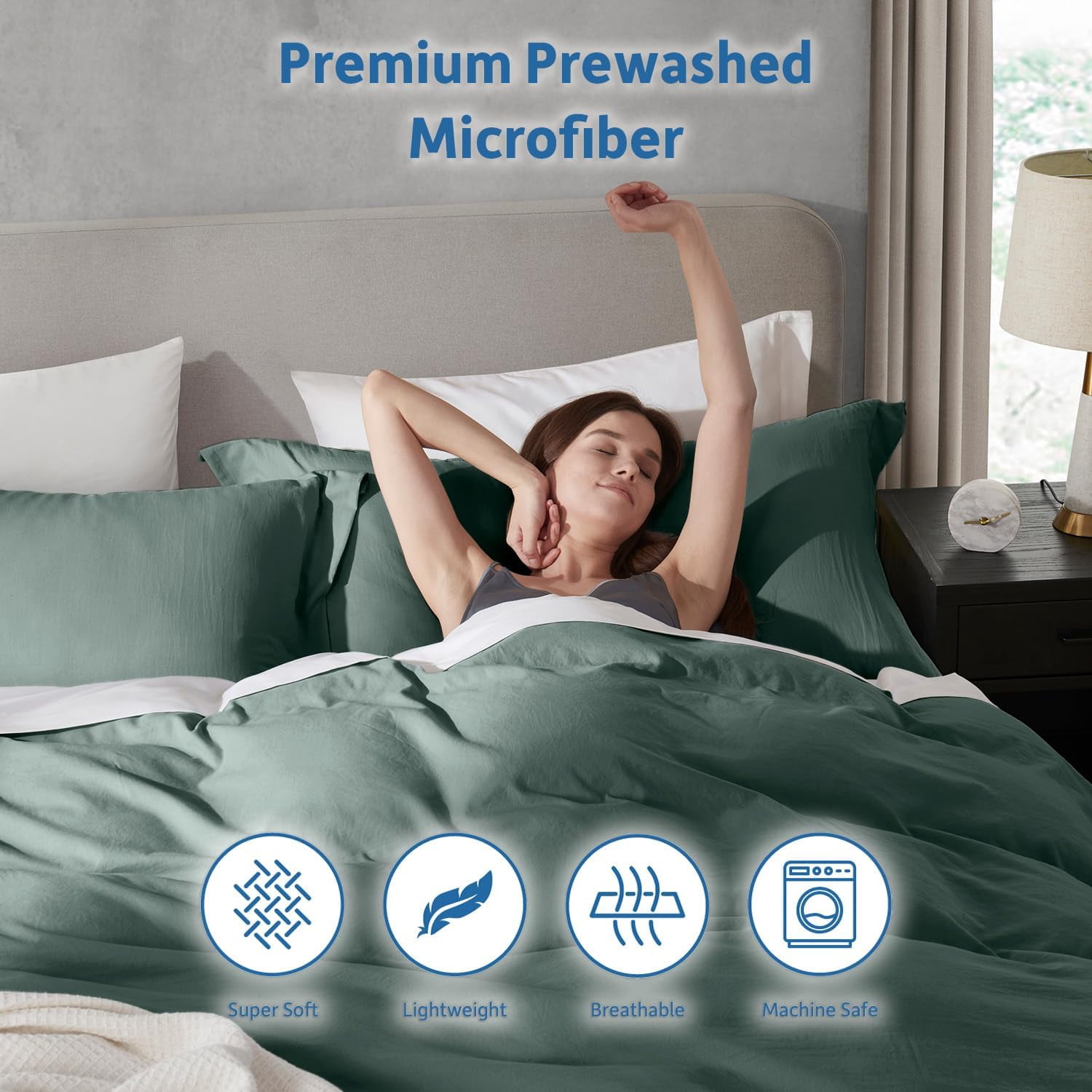 LammaLoe Duvet Cover Ful Size, Soft Prewashed 3-Piece Duvet Cover Bedding Set with Pillow Shams, Forest green