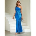 thumbnail image 6 of Angel-fashions Women's Elegant Blue Dress One Shoulder Splicing Sequin Slit Mermaid Long Wedding Party Guest Gown 1036BE, 6 of 6