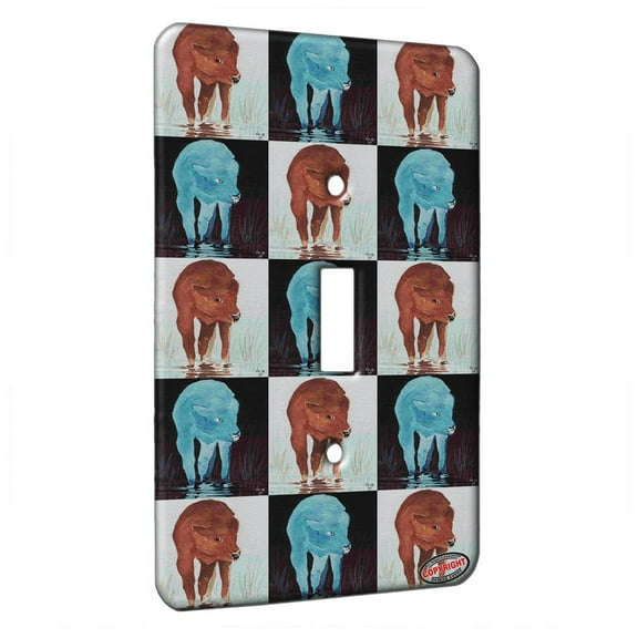 KuzmarK™ Single Gang Toggle Switch Wall Plate - American Bison Buffalo Calf Wading Wildlife Pattern Art by Denise Every