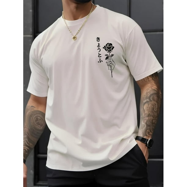 Rose Graphic Men's Short Sleeve T-shirt, Comfy Stretchy Trendy Tees For Summer, Casual Daily Style Fashion Clothing Tee For Adult, Men, Women, Teen, Teenager, Adolescent, Youth.
