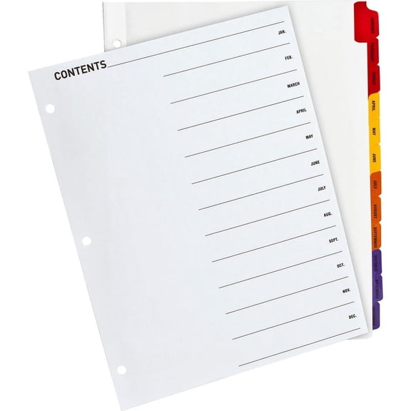 Business Source Jan-Dec Monthly Table of Contents Index Dividers - Printed Tab(s) - Month - January-December - 12 Tab(s)/Set - 8.5" Divider Width x 11" Divider Length - Letter - 3 H | Bundle of 5 Sets