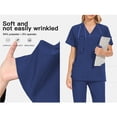 thumbnail image 6 of Scrubs Sets for Women Solid Quick-Dry Breathable Short Sleeve V-Neck Top & Tapered Work Pants Medical Nurse Uniform with Pockets - Navy - XL, 6 of 8