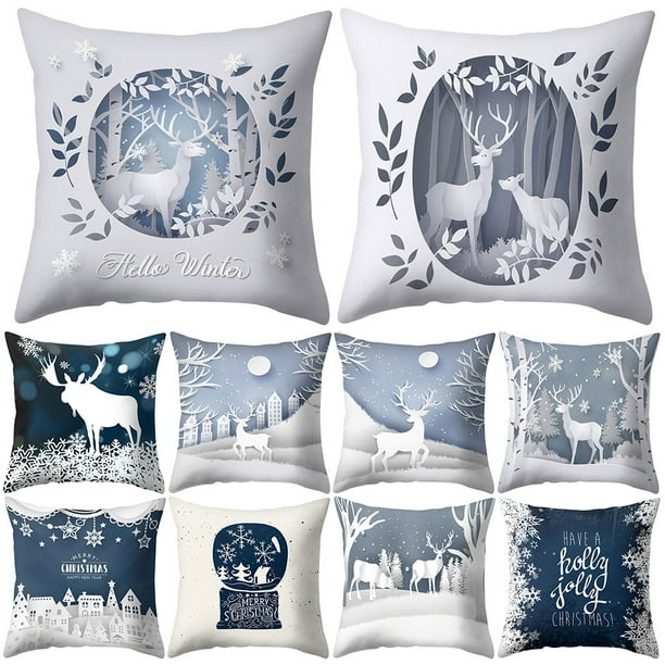 Bueautybox Merry Decorative Throw Pillow Covers Winter Festival Xmas Square Cushion Santa Deer Outdoor Couch Sofa Home Cases Com Bueautybox Merry Decorative, Outdoor Sofa Cushion Covers Grey