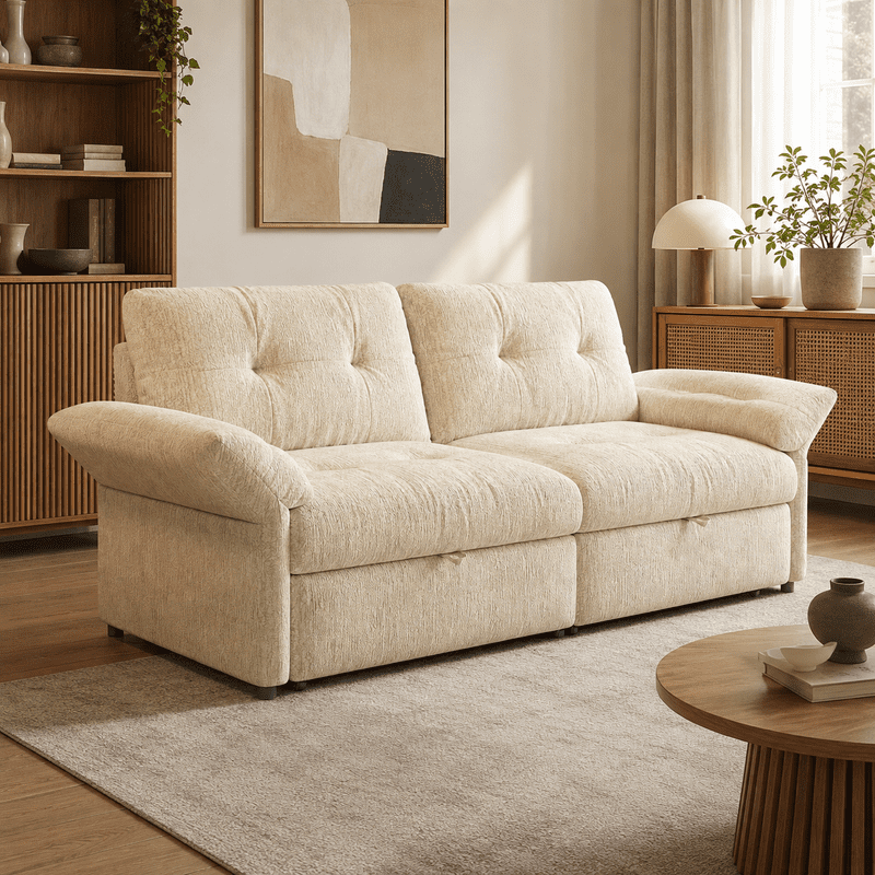 81.5" Convertible Sofa Bed, 2-in-1 Sleeper Sofa with Plush Chenille Fabric, High-Resilience Foam, Solid Wood Frame, Chenille Sofa Couch for Living Room, Guest Room, Apartment
