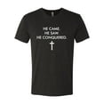 thumbnail image 2 of Wild Bobby, He Came He Saw He Conquered Inspirational/Christian Men Premium Tri Blend Tee, Vintage Black, Small, 2 of 6