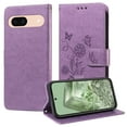 thumbnail image 2 of Designed for Google Pixel 8A Case Wallet,Women Flip Folio Cover with Butterfly & Flower Embossed PU Leather Stand Credit Card Holders Slots Wrist Strap Shockproof Phone Case,Purple, 2 of 10