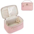 thumbnail image 1 of Bolsa de maquillaje de cuero PU, bolsa de maquillaje portátil de gran capacidad para mujer, bolsa de maquillaje multifuncional, impermeable, 1 of 5