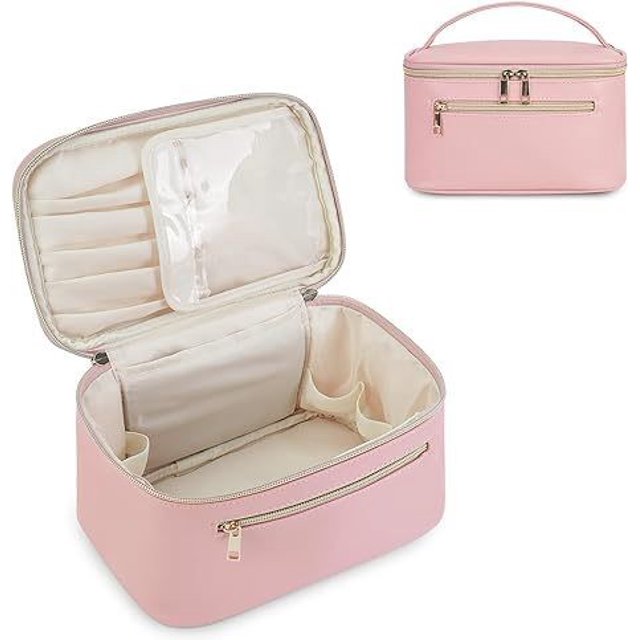 Bolsa de maquillaje de cuero PU, bolsa de maquillaje portátil de gran capacidad para mujer, bolsa de maquillaje multifuncional, impermeable