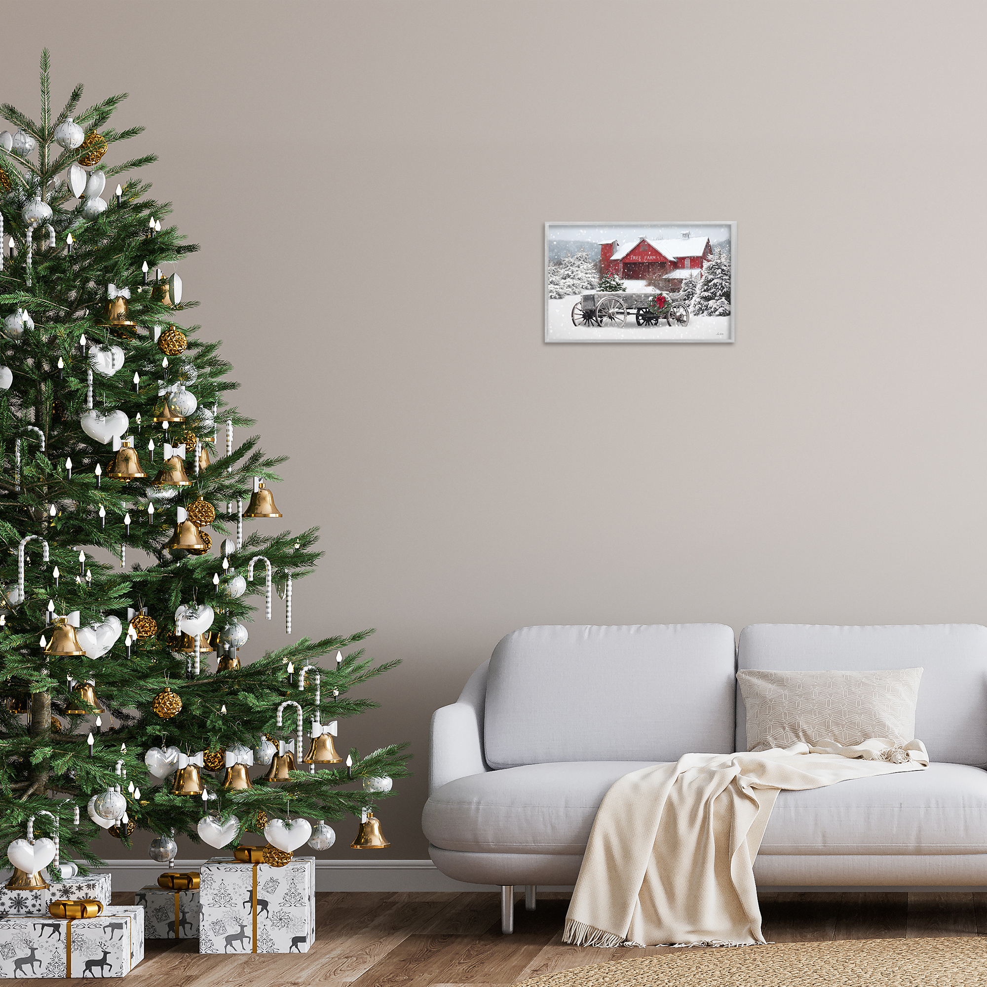 Stupell Industries Winter Wagon & Barn Holiday Painting Gray Framed Art Prints Wall Art, 18 x 12