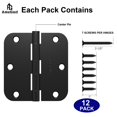 thumbnail image 3 of Bisagras de puerta AmzGod, color negro mate, 12 unidades, 8,9 cm, para puerta interior, 3 of 6
