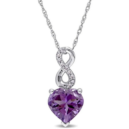 Tangelo 1-1/2 Carat T.G.W. Amethyst and Diamond-Accent 10kt White Gold Heart Infinity Pendant, 17