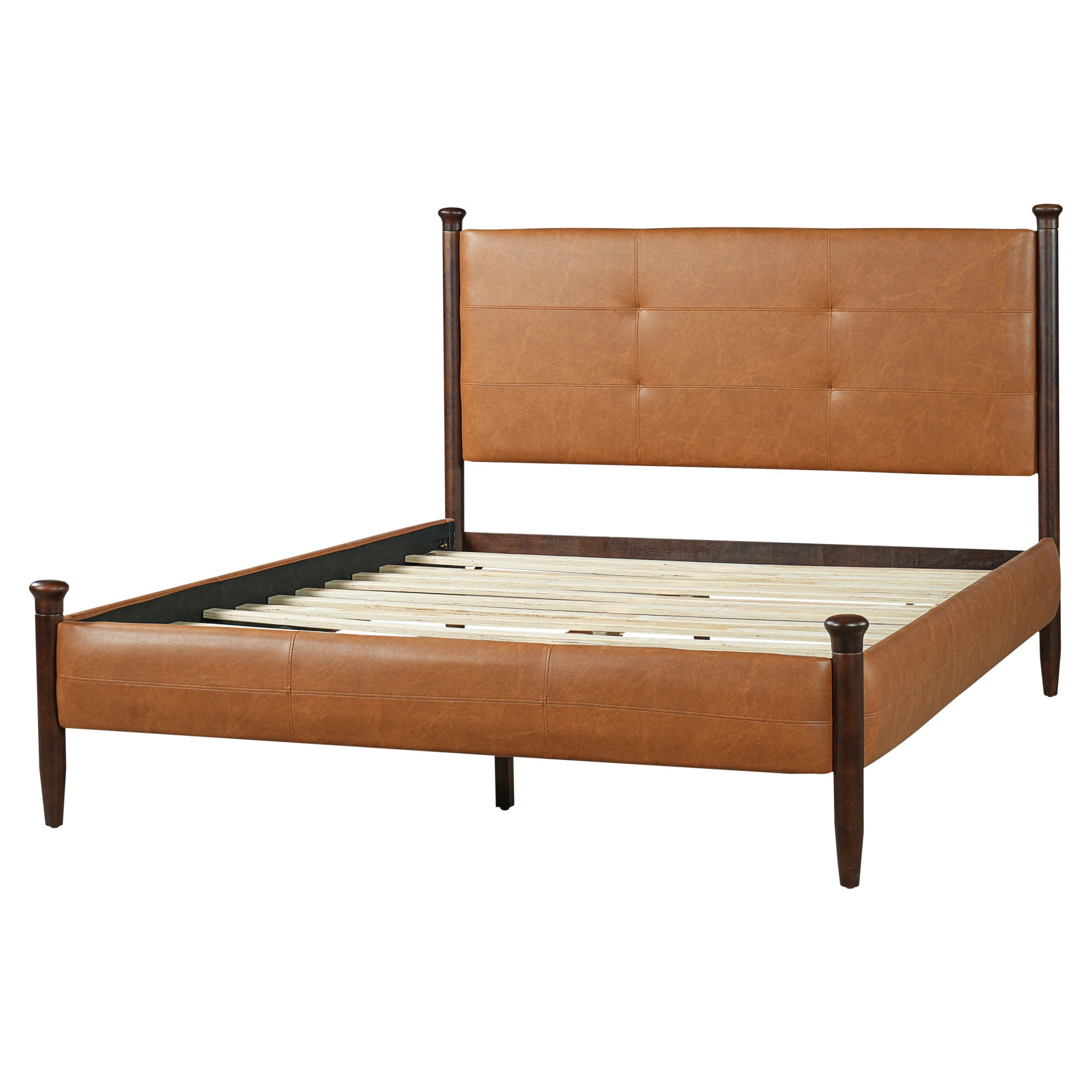 Christopher Knight Home Queen Upholstered Bed Frame with Tufted Headboard, PU Leather, Brown