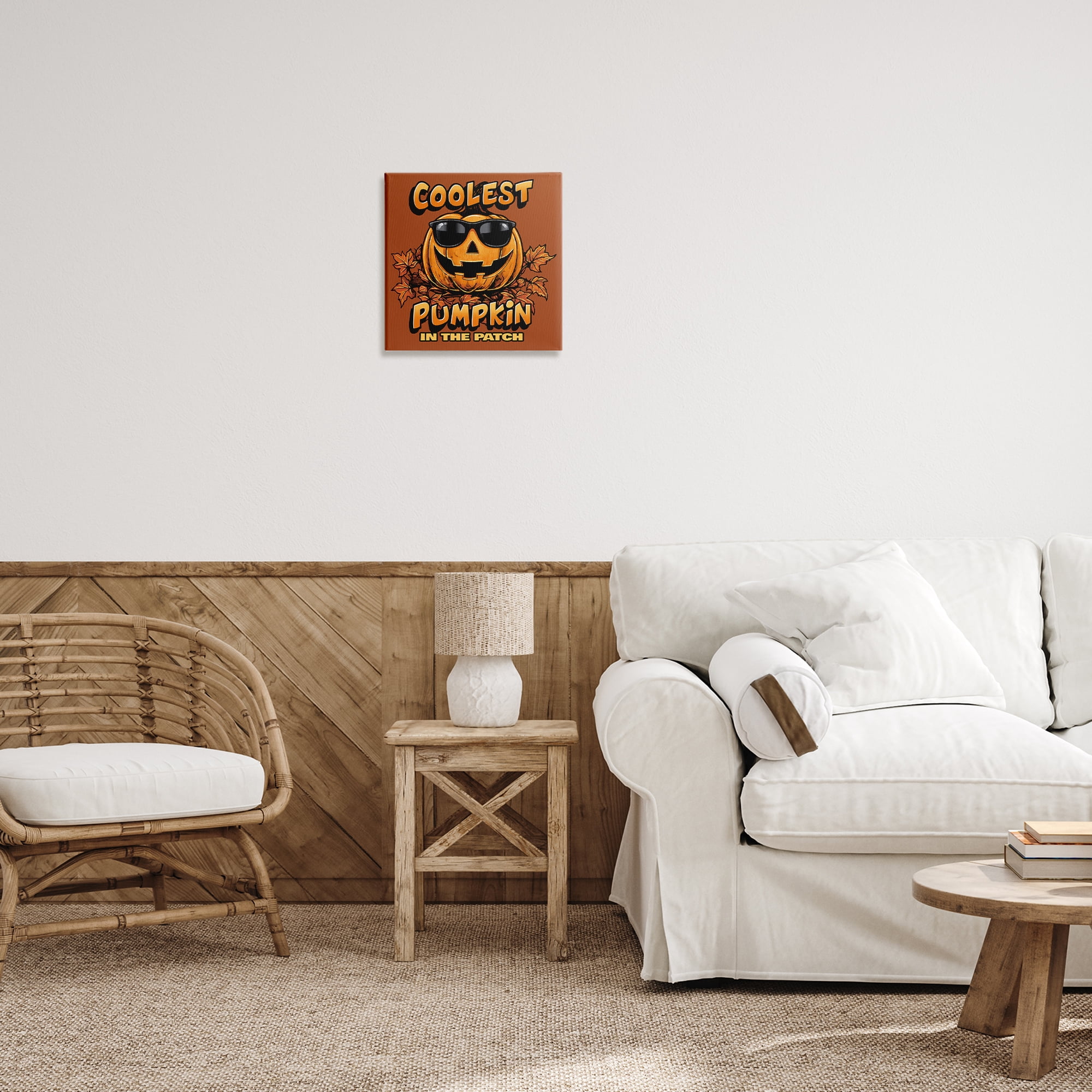 Stupell Industries Coolest Pumpkin with Sunglasses Holiday Painting Wrapped Canvas Art Print Wall Art, 17 x 17