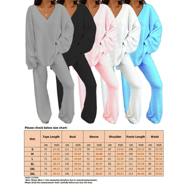 MAWCLOS Women Thick Wide Leg Lounge Sets Home Polar Fleece Pajamas Light Blue L