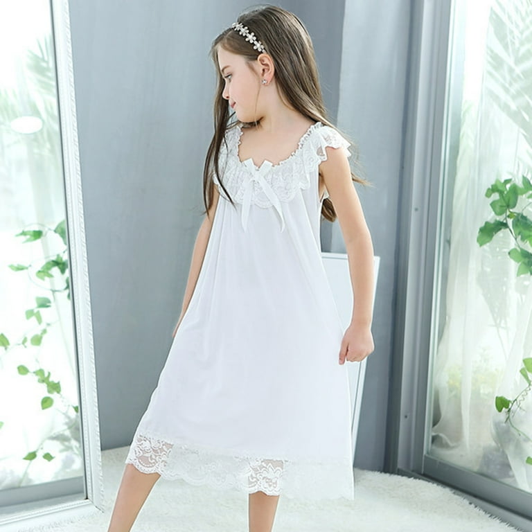 KAWELL Mommy and Me Princess Nightdress White Modal Soft Comfortable Casual  Loungewear