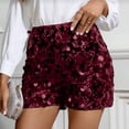 thumbnail image 4 of Womens Sequin Sparkle Shorts Elastic Waist Straight Sparkly Party Clubbing Mini Shorts Wine S, 4 of 4