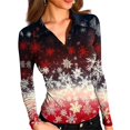 thumbnail image 2 of Women's Fashion Casual Vintage Christmas Printed V-Neck Long Sleeve Button-Down Polo Shirt Top, Holiday Blouse, Collared T-Shirt,Navy,XL, 2 of 7