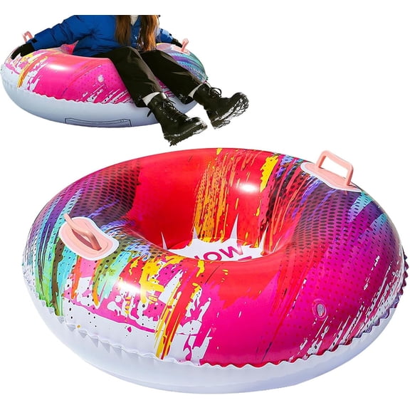 Inflatable Snow Tube Sled with Handles Ski Rings PVC Sledding Protable Winter Toy Ski Rings PVC Thicken Tubing Winter