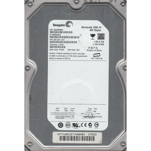 ST3400820AS, 5QH, WU, PN 9BJ134-621, FW 3.AHG, Seagate 400GB SATA 3.5 Hard Drive
