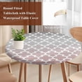 thumbnail image 5 of Morocco Trellis Round Fitted Table Cover Abstract Geometric Grey Pink Ombre Waterproof Table Cloth with Elastic Edge Wipeable Tablecloth for Picnic Camping Party Fits 55"-60" Diameter, 5 of 8