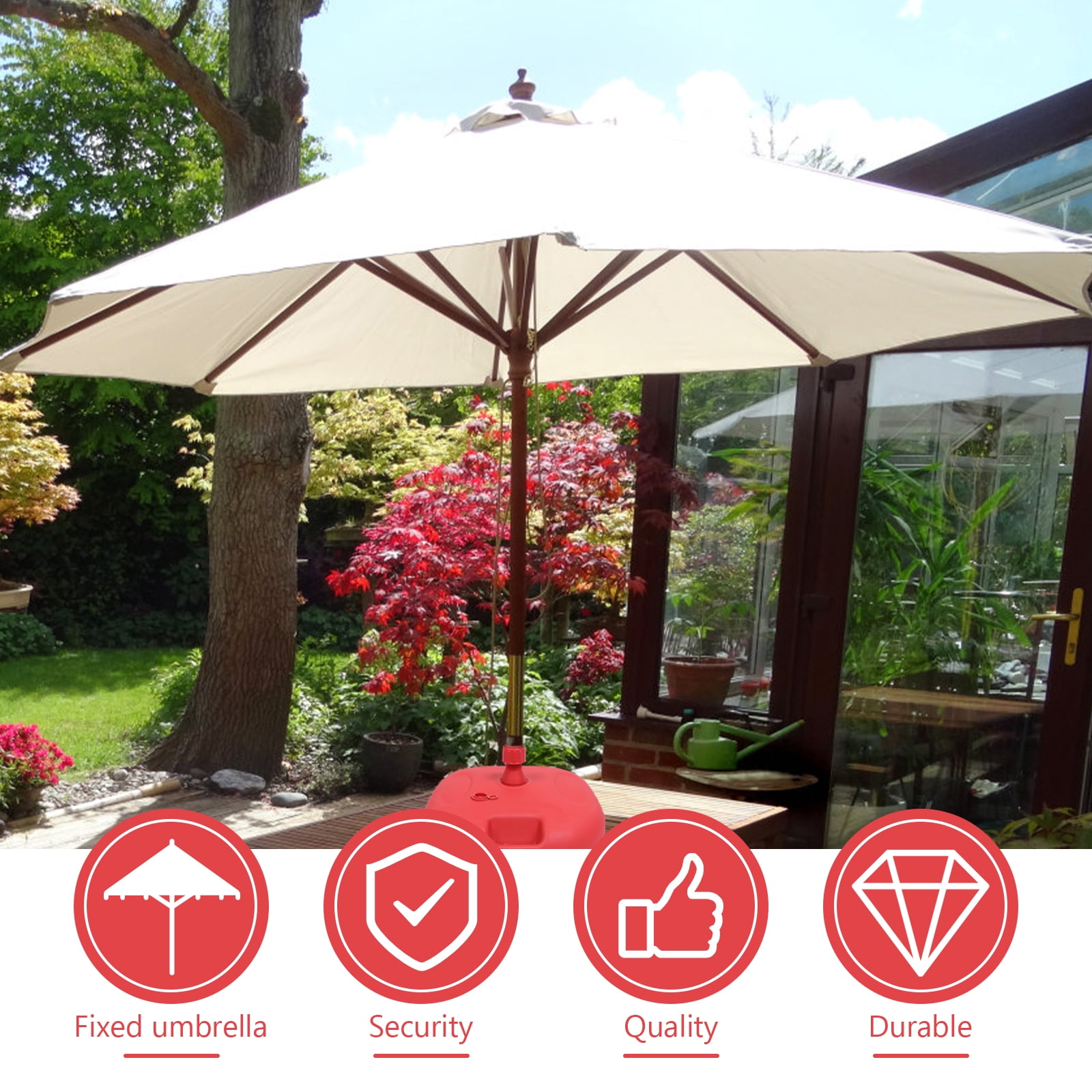 BEADCEST Red Sun Umbrella Base Stable Parasol Support Base for Outdoor Patio Use