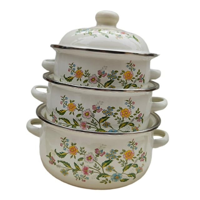jifeng 3 Pcs Marmites en Émail avec Couvercle pour Cuisine Restaurant Style Maison
