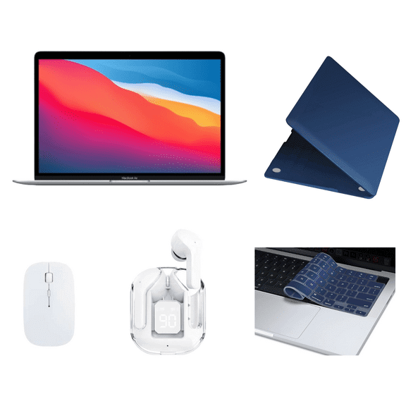 Restored Apple MacBook Air 13" Laptop Bundle – Apple M1, 8GB RAM, 128GB SSD – Includes Charger, Case, Mouse, Keyboard Cover, & Earbuds (Refurbished)