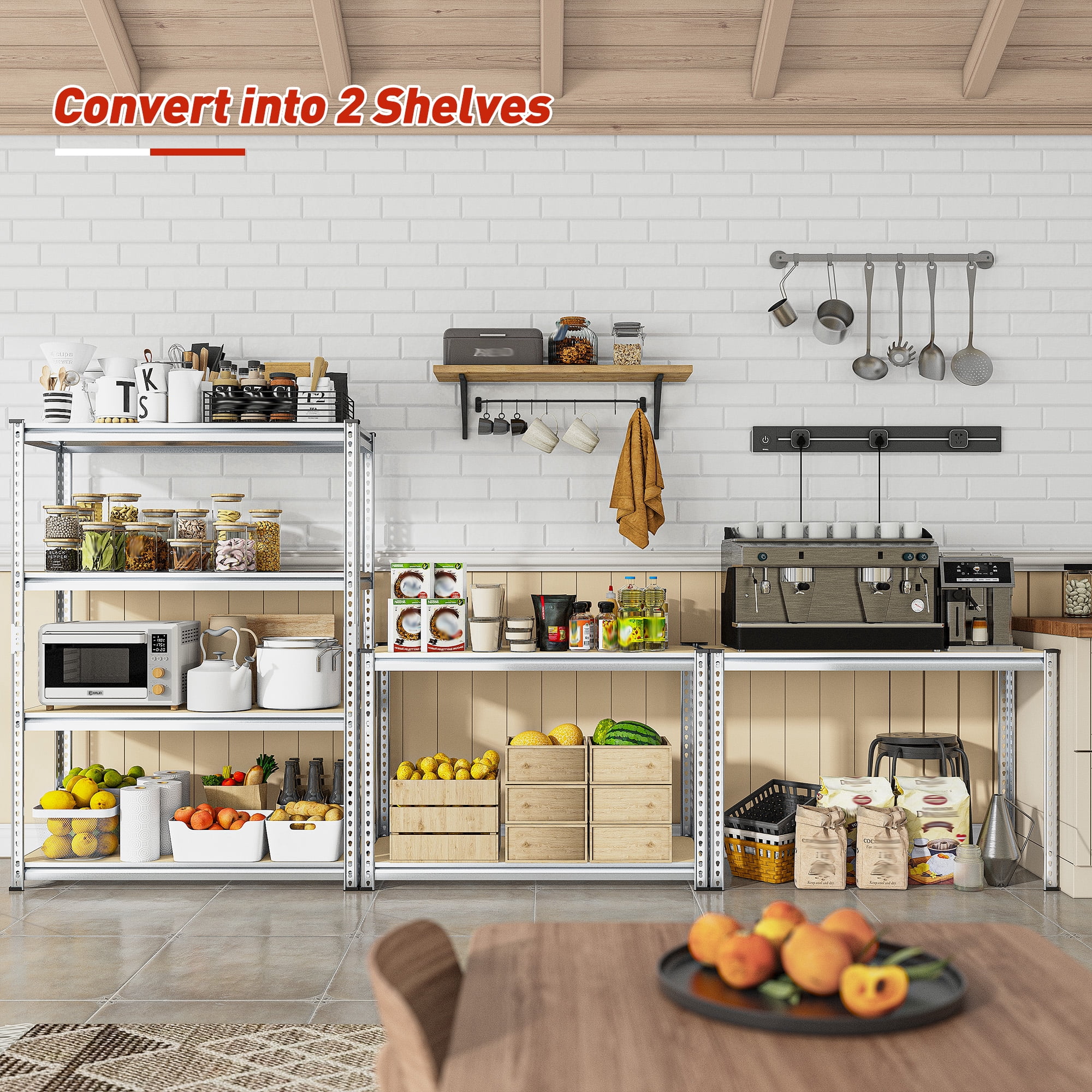 REIBII 56.7"H 4 Tier Garage Shelves for Storage Shelving Adjustable Units Heavy Duty Shelf, Silver