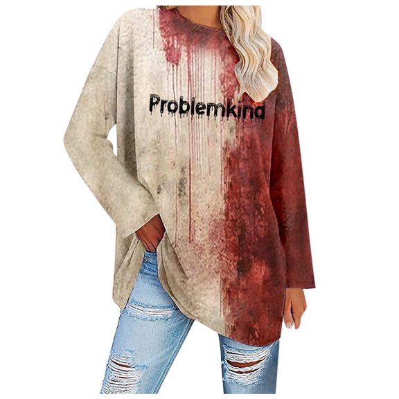 BOOMNY Halloween Womens Long Sleeve Tshirts Crew Neck Hallowmas Graphic T-Shirt Cozy Fall Winter Tee Tops for Women