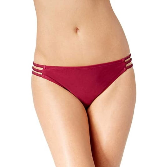 California Waves Juniors' Hypnotic Optic Strappy Hipster Bikini Bottoms (Wine, Large)