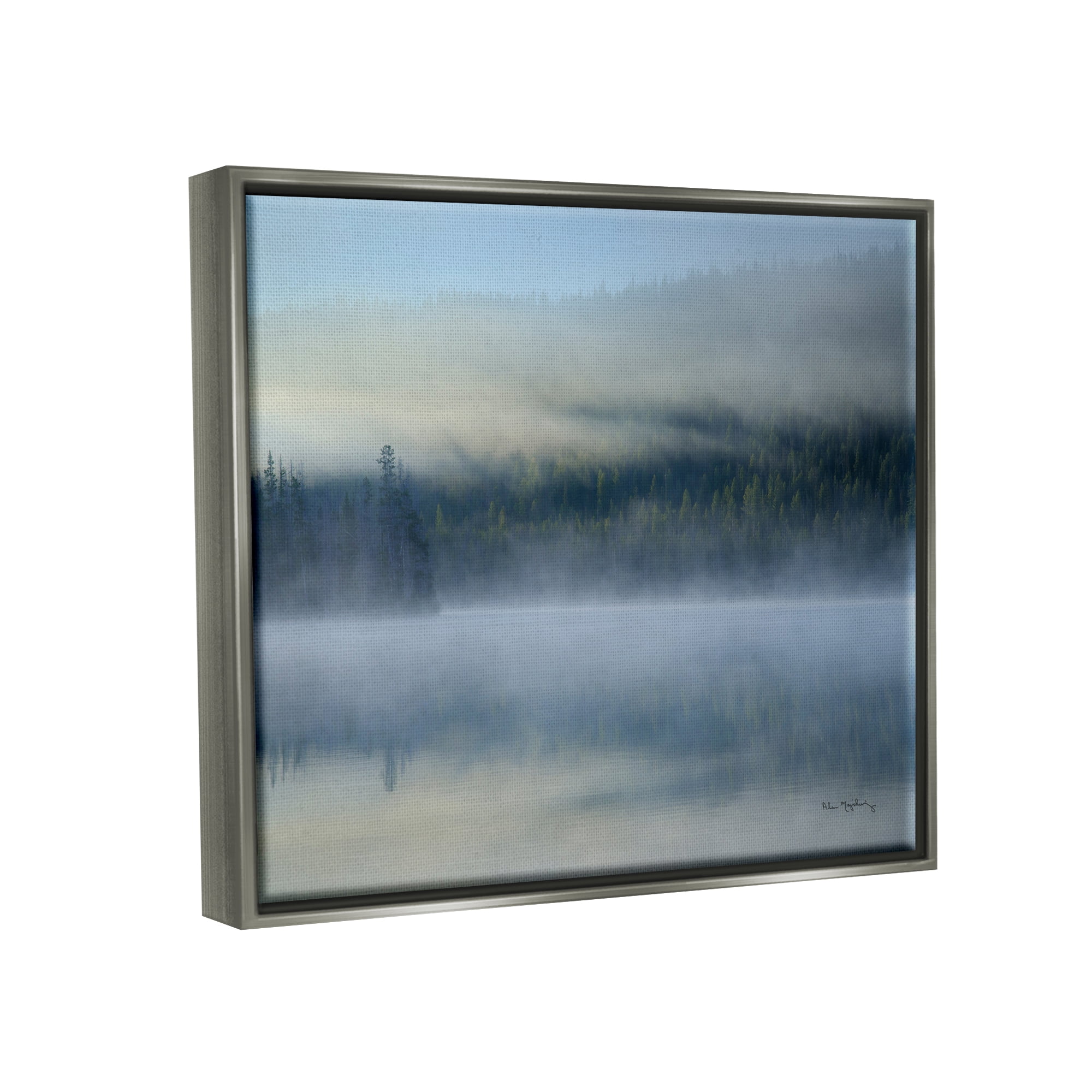 Stupell Industries Foggy Mountain Lake Scenery Nature Photography Gray Floater Framed Art Print Wall Art, 31 x 25