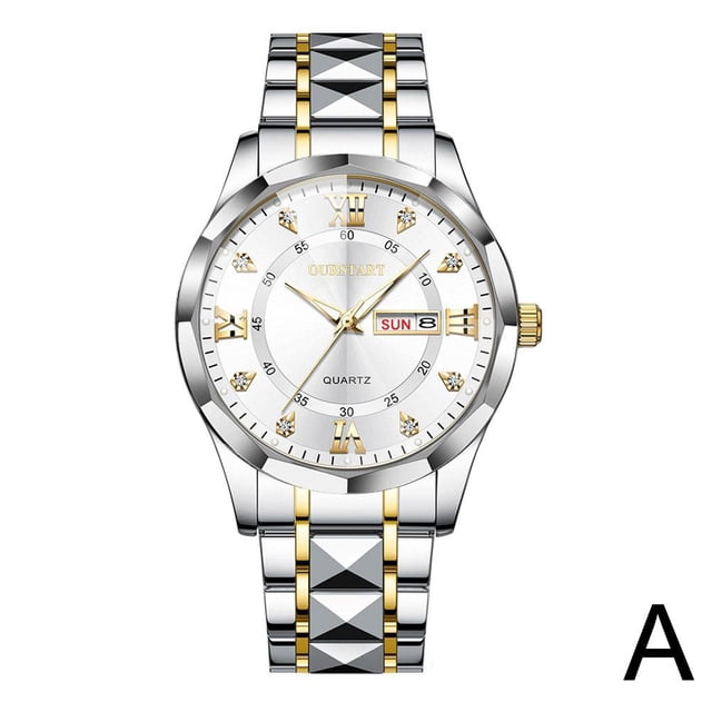 Casual Dual Calendar Men'S Watch Waterproof Luminous Rivet Quartz Steel Band Watch
