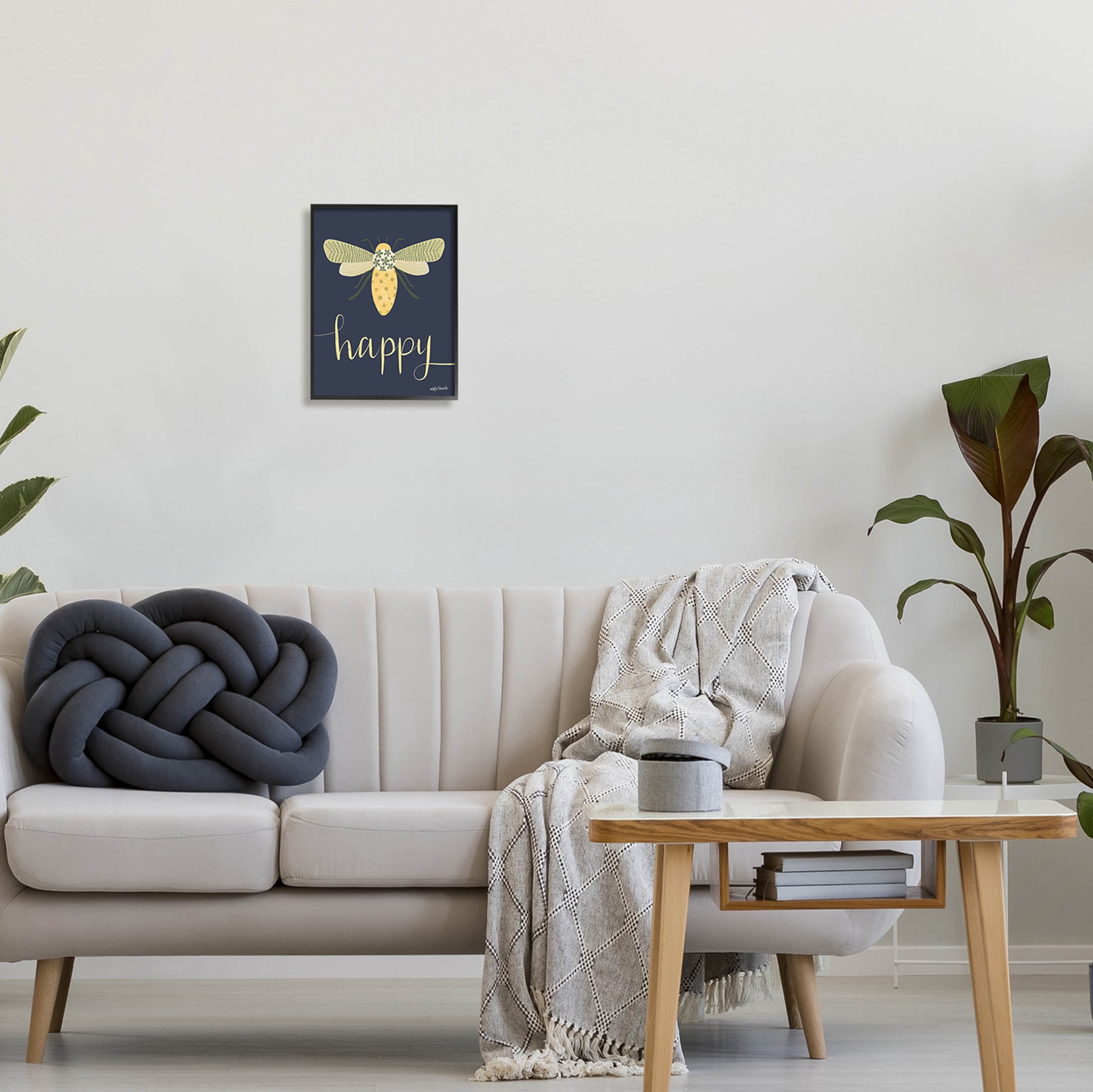 Stupell Industries Happy Patterned Insect Bug Calligraphy Graphic Art Black Framed Art Print Wall Art, Design by Katie Doucette