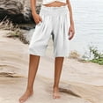 thumbnail image 2 of DeHolifer Women’s Shorts Cotton Linen High Waisted Elastic Waisted Solid Color Casual Summer Trendy Shorts White L, 2 of 8