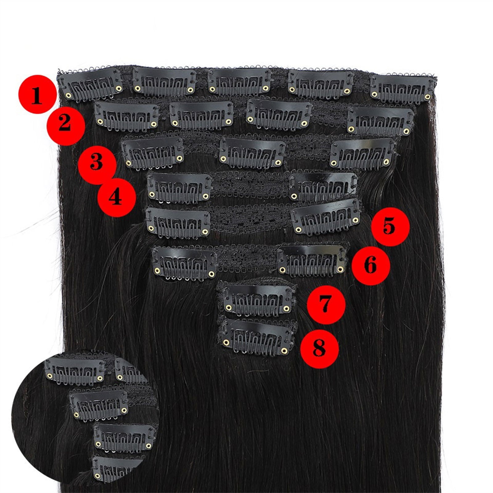 8" - 26" Hair Straight Clip in Hair Extensions Real Remy Thick Natural Black Brazilian Remy Human Hair 8 Pieces 120 Gram Per Set