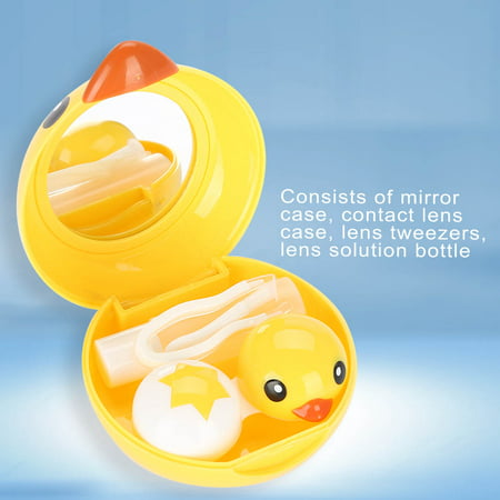 EECOO Mirror Lens Case,Cute Mini Cartoon Duck Contact Lens Holder Eye Care Lenses Container Case Mirror Box,Mini Contact Lens
