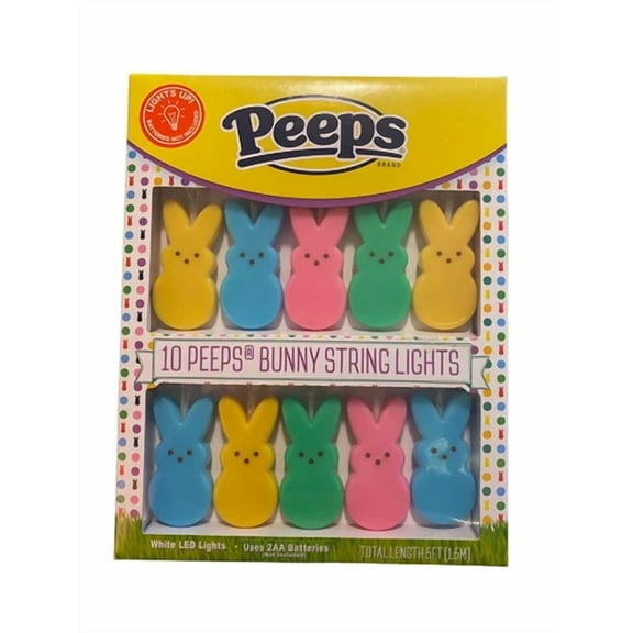 Peeps Bunny String Lights 10 2" Led Multicolor Cute Easter Holiday Home Decor