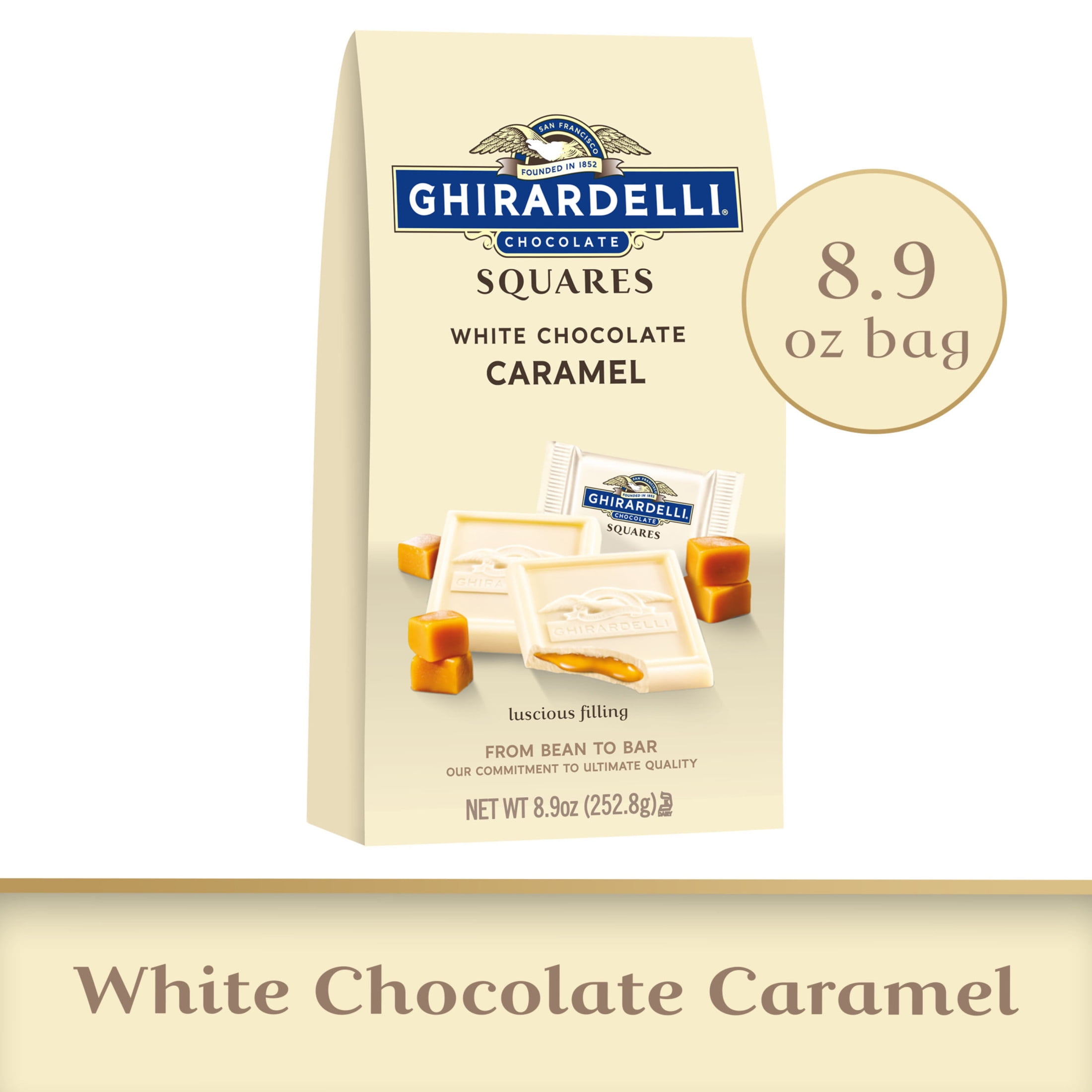 (10 pack) GHIRARDELLI White Chocolate SQUARES with Caramel Filling, 8.9 oz Bag