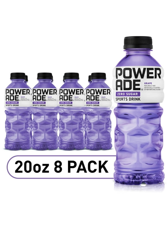POWERADE Zero Sugar Grape, ION4 Electrolyte Enhanced Fruit Flavored Zero Sugar Zero Calorie Sports Drink w/ Vitamins B3, B6, and B12, Replenish Sodium, Calcium, Potassium, Magnesium, 20 fl oz, 8 Pack