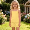 thumbnail image 2 of Tranfacy Girls 4-15Y Summer Solid Thin Spaghetti Strap Tank Top Shorts Casual Round Neck Matching Suits, 2 of 5