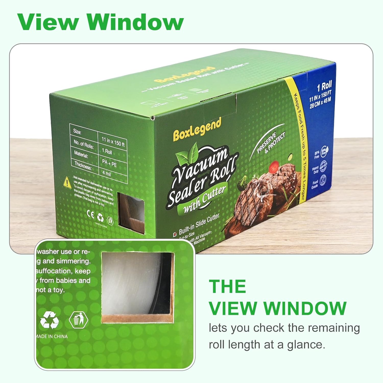 BoxLegend 11" x 150' Vacuum Sealer Bag Roll with Cutter photo 2