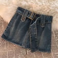 thumbnail image 4 of Y2K Belt Denim Mini Skirt Women Vintage High Waist A Line Jeans Skirts Streetwear Harajuku Casual All Match Chic Skirt New, 4 of 6