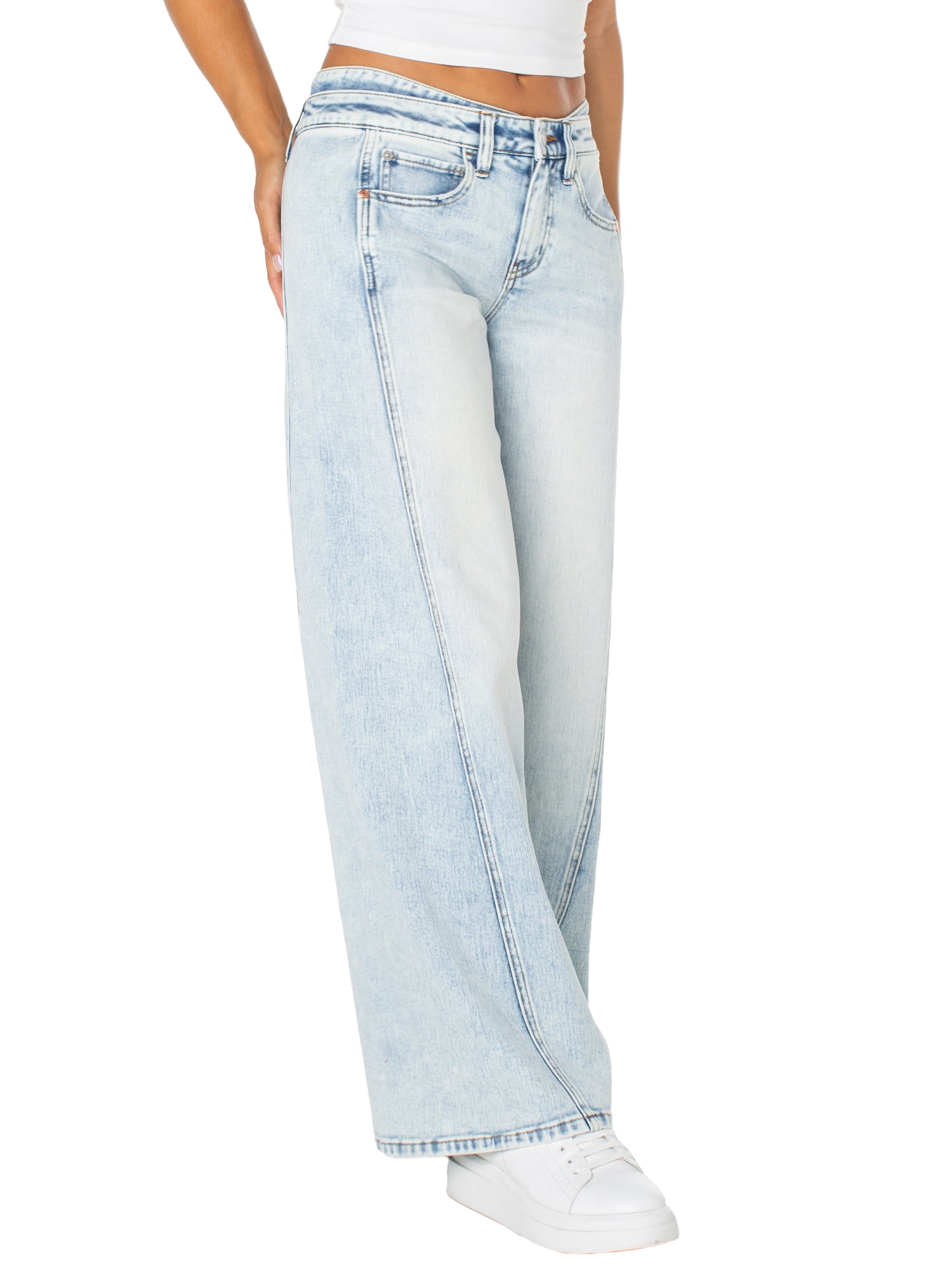 Celebrity Pink Women's Low Rise Double Waistband Wide Leg Jeans, Sizes 1-21