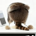 thumbnail image 3 of Winter Cute Raccoon Plush Hats, Windproof Hooded, Furry with Tail,for Woman(2pcs,s), 3 of 7