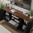 thumbnail image 2 of 63 in Farmhouse TV Stand for TVs up to 70 Inch, Modern Entertainment Center with Storage Drawer and Open Shelves, Shaker Door TV Console Media Cabinet for Living Room, Bedroom, Black, 2 of 9