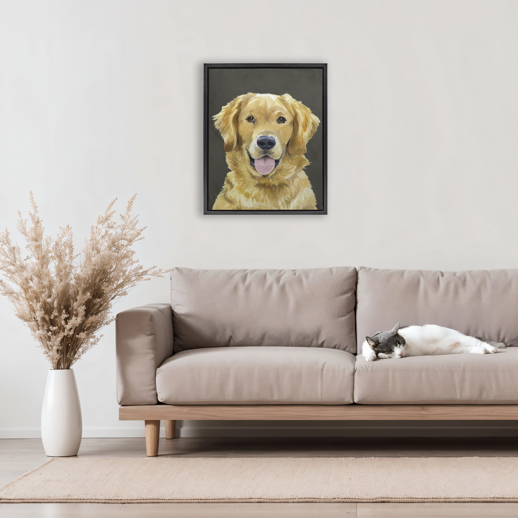 Stupell Industries Joyful Golden Retriever Portrait Black Framed Floater Canvas Wall Art, design by Lil' Rue