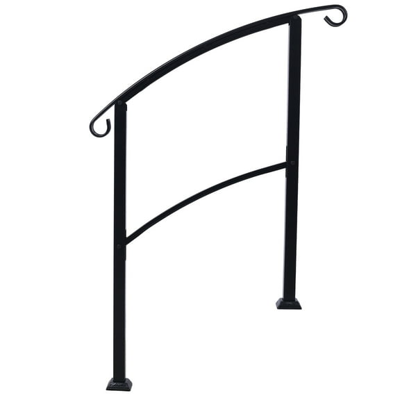 iCapeson 3-Step Outdoor Handrail for Concrete & Wood Stairs, Black Wrought Iron Front Porch Handrail with Flexible Height Adjustment, Easy Installation, Sturdy & Safety Railing for Elderly & Kids