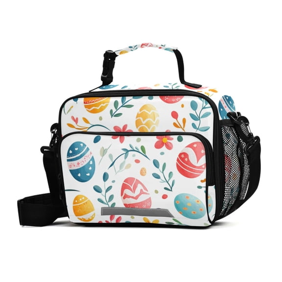 FORMRS Student Insulated Lunch Bag with Shoulder Strap Reusable Cooler Box for School, Cute Easter Eggs