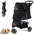thumbnail image 1 of Gymax Poussette pour Animaux Pliable, Chariot pour Chat Réglable avec Auvent Ajustable, 3 Roues Amortissantes, Noir, 1 of 10