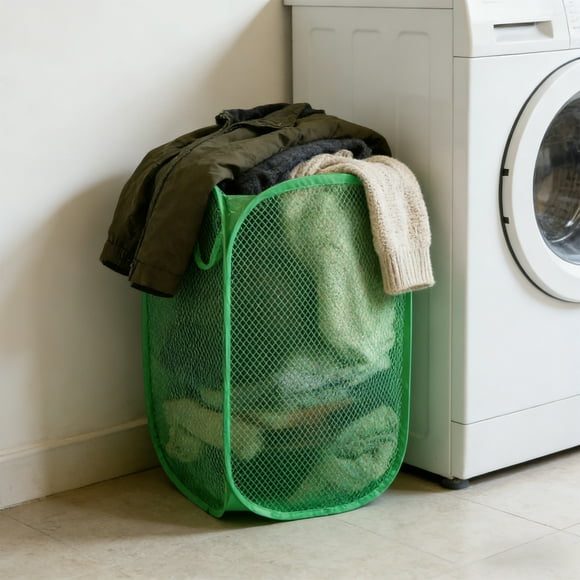 Organizadores de armario y almacenamiento, Organización y almacenamiento, Contenedores de almacenamiento, Cesto de ropa sucia de malla plegable con bolsillo lateral, Bolsa de almacenamiento para ropa